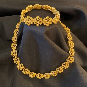 Vintage Trifari Gold Lucky Clover Necklace & Bracelet